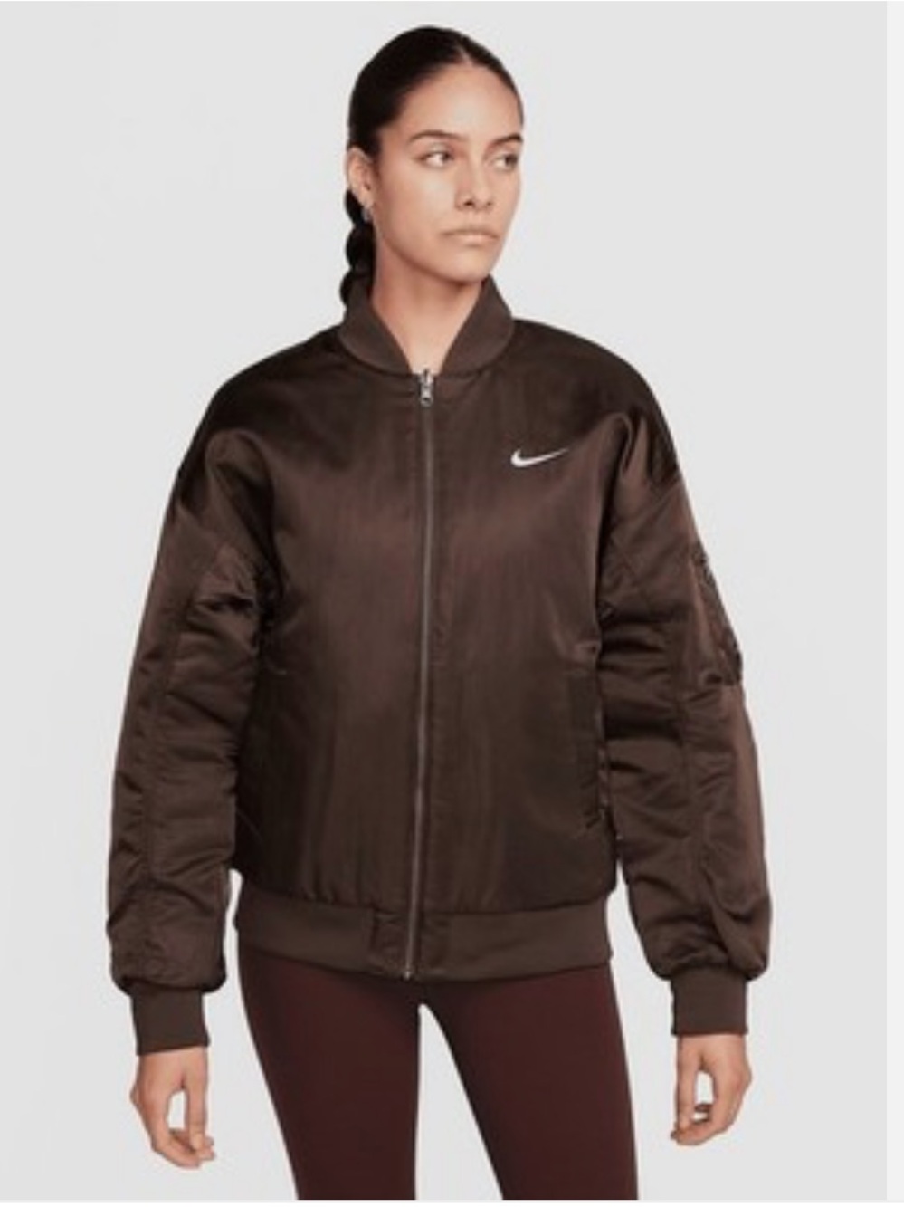 Nike Women’s Brown Satin Bomber Jacket with Swoosh